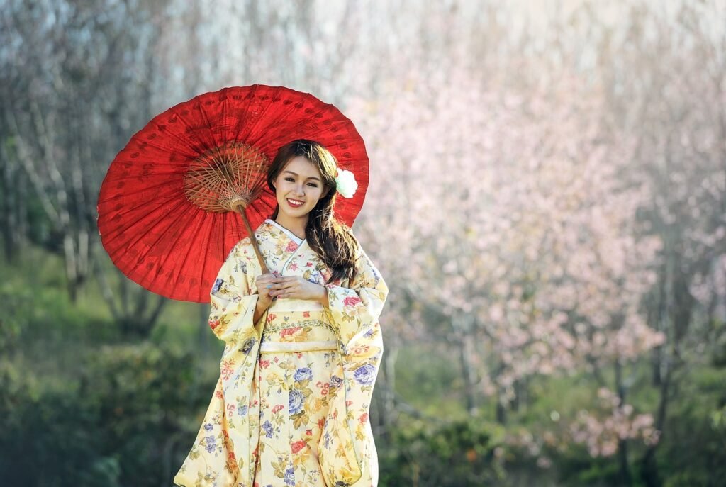 geisha, kimono, umbrella