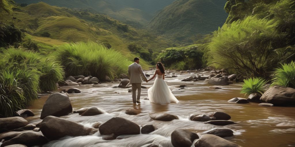 romantic couple in Colombian landscape