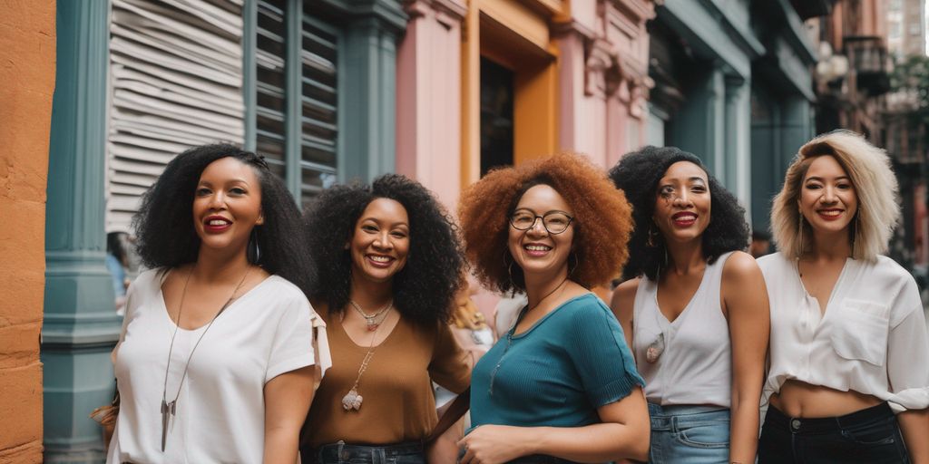 diverse group of single women exploring city culture