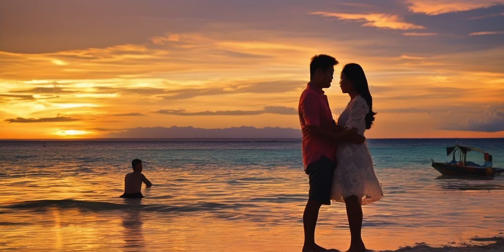 romantic couple sunset Cebu beach Philippines