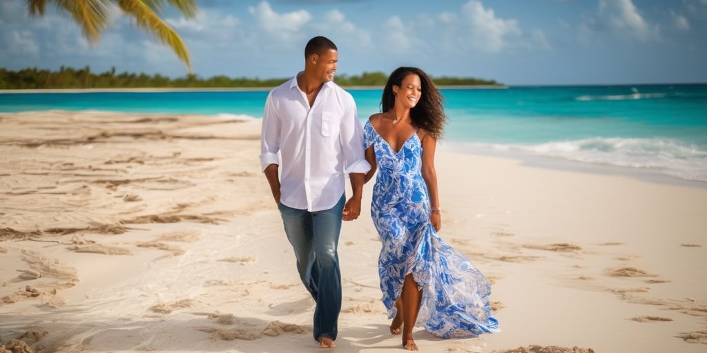 romantic couple on Caribbean beach Dominican Republic