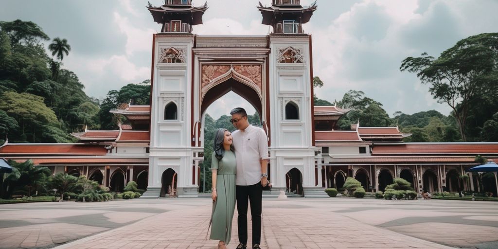 Malaysian couple in love at iconic Malaysian landmark