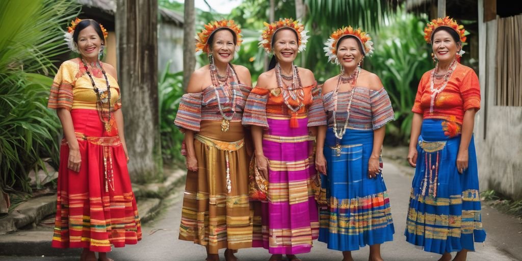 traditional Filipino women in Cebu wearing native dresses
