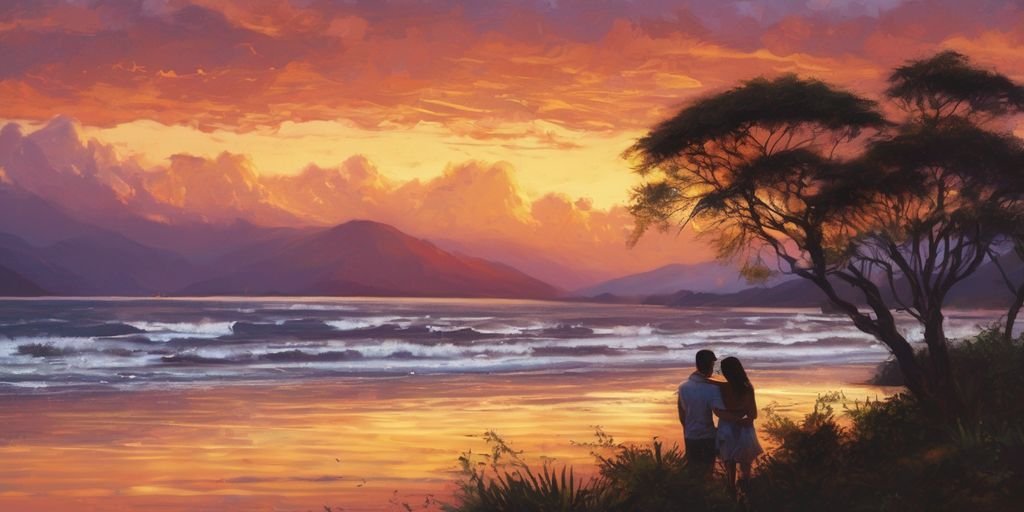 romantic couple South America sunset