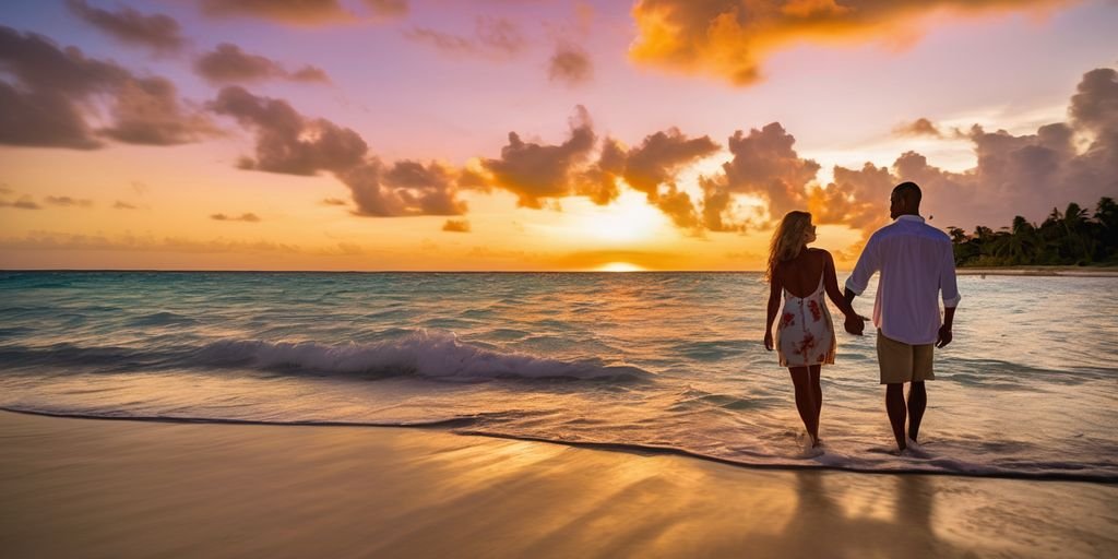 romantic couple sunset beach Dominican Republic