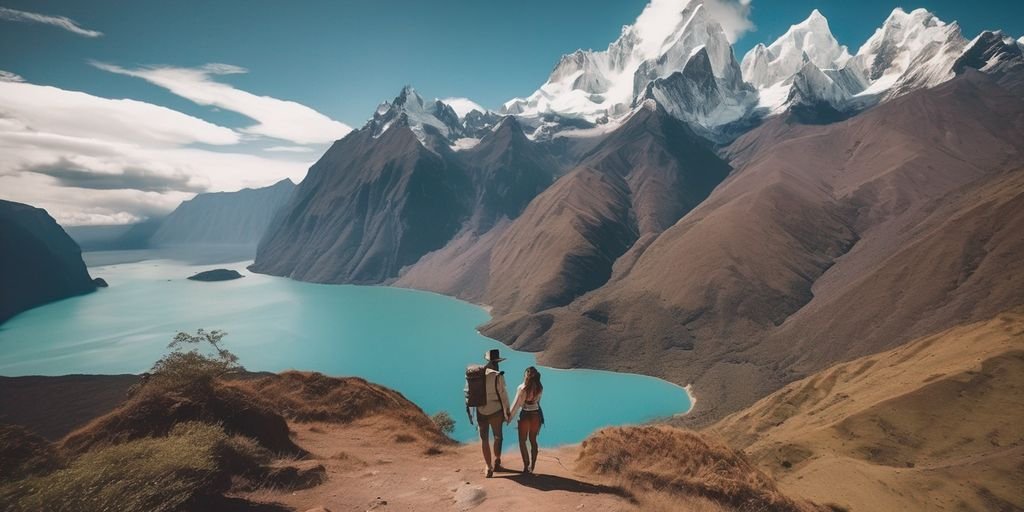 romantic couple exploring South America, beautiful landscapes