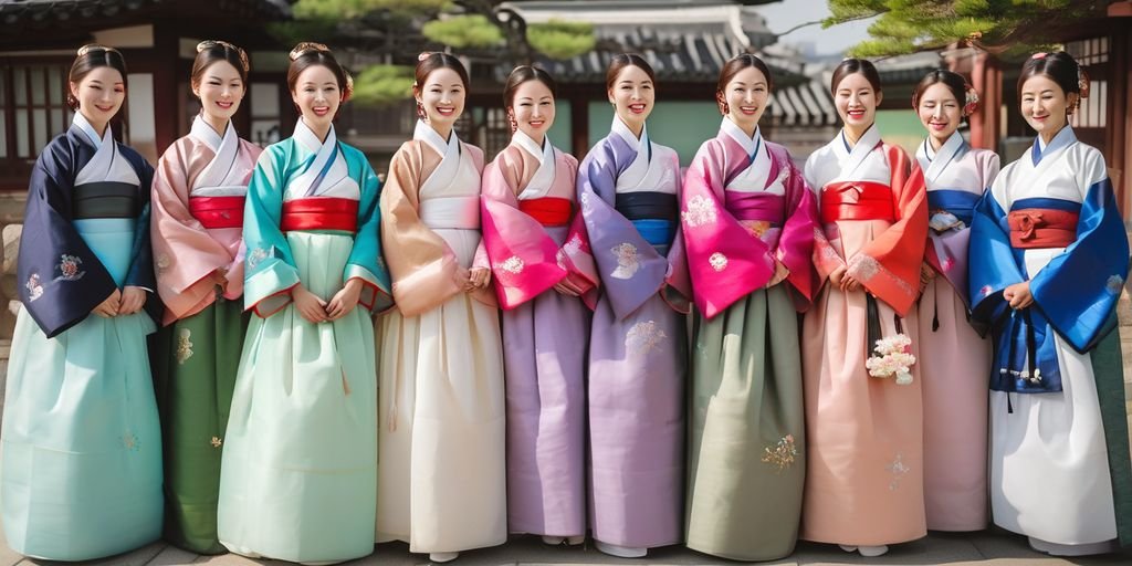 South Korean women in traditional Hanbok dress