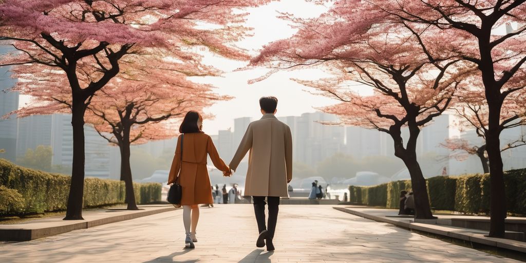 couple walking in Seoul park