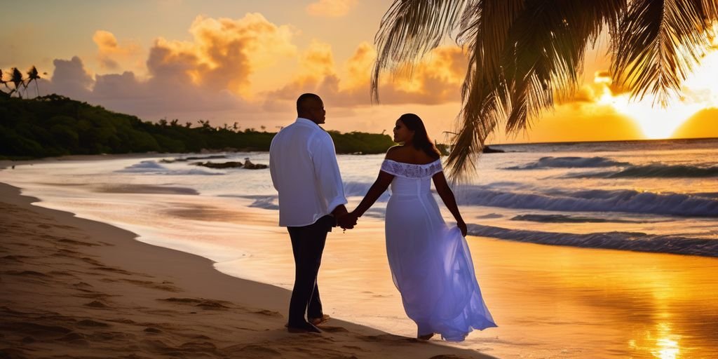 Dominican couple romantic beach sunset