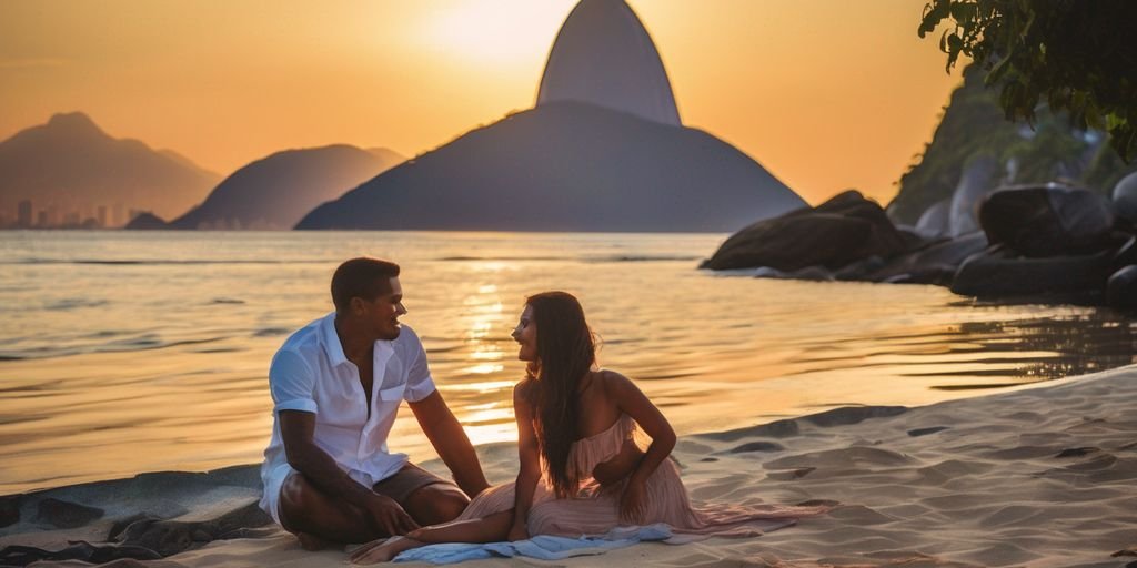 romantic couple sunset Rio de Janeiro