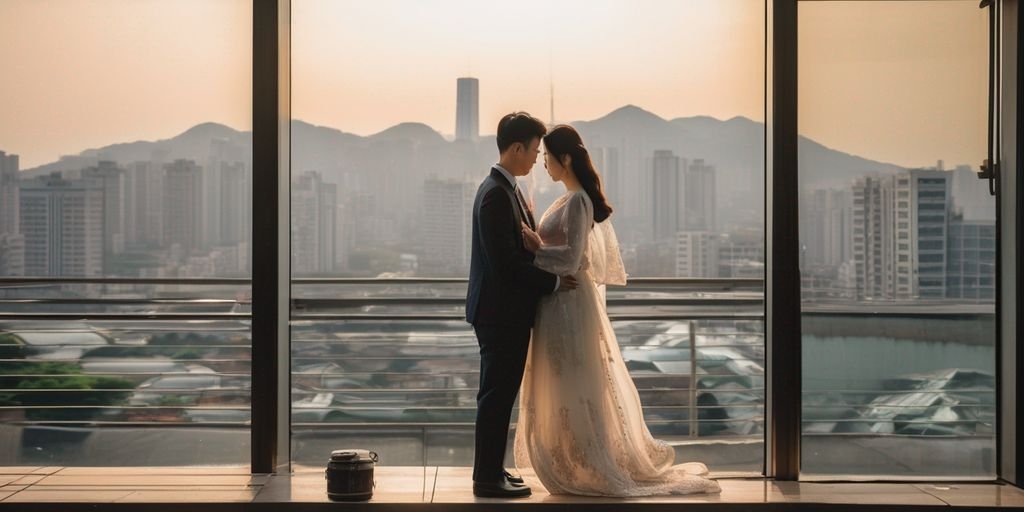 romantic couple in Seoul cityscape