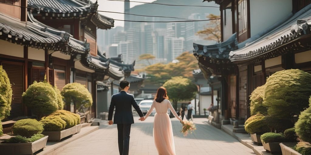 romantic couple in Seoul cityscape