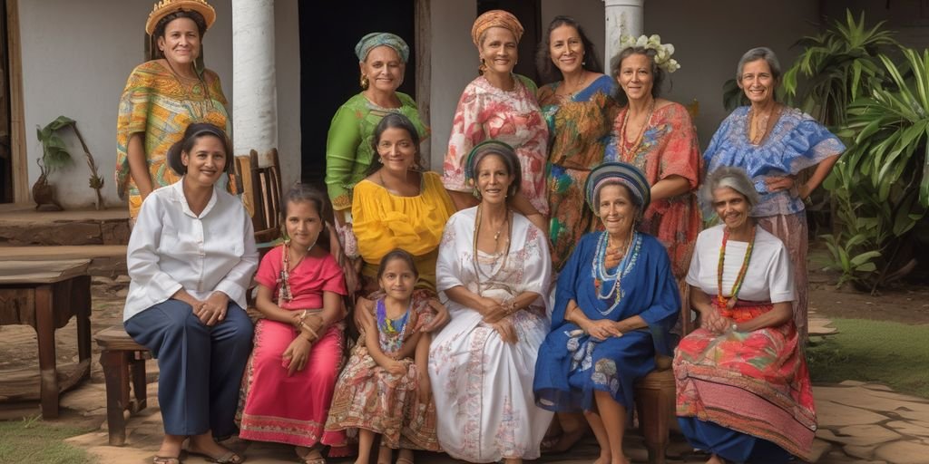 Colombian and Brazilian women with family in traditional settings