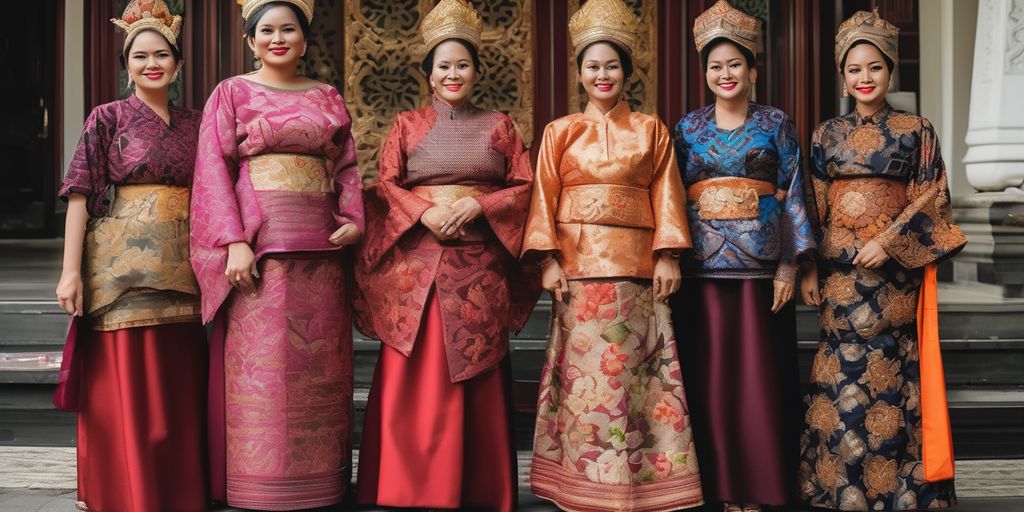 Indonesian women in traditional attire in various cities of Indonesia