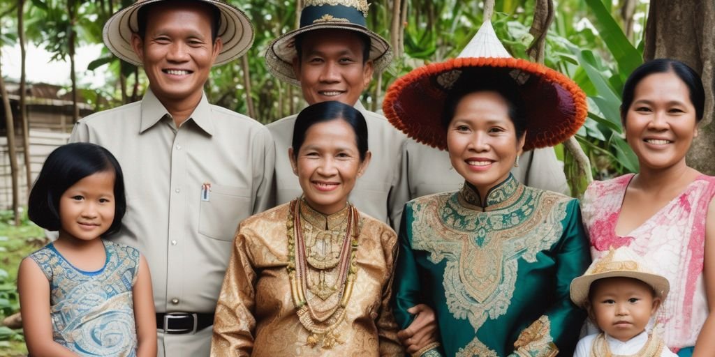 Indonesian woman in traditional attire with family