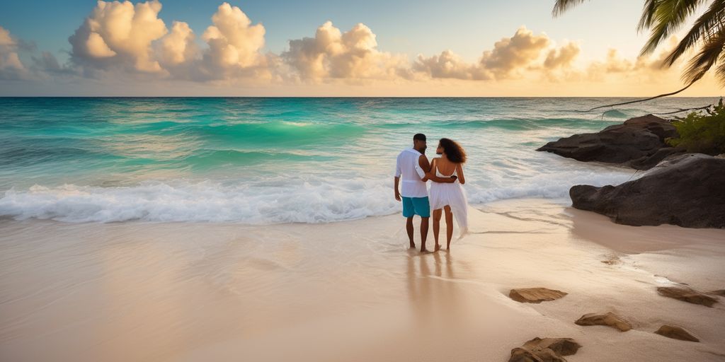 romantic couple on a beach in the Caribbean