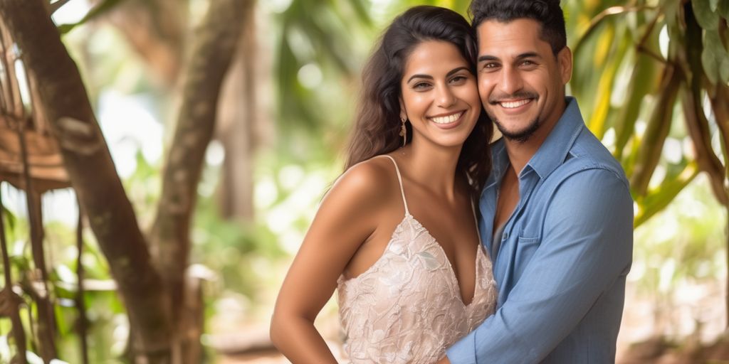 happy Brazilian couple in a romantic setting