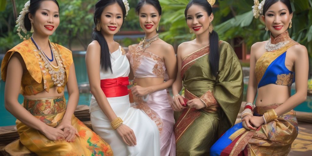 Filipina and Thai women in traditional attire, cultural background