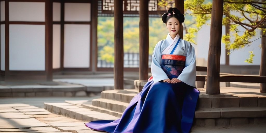 South Korean woman in traditional hanbok, cultural setting