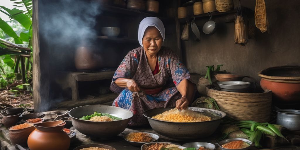 Indonesian woman cooking traditional food in a kitchen