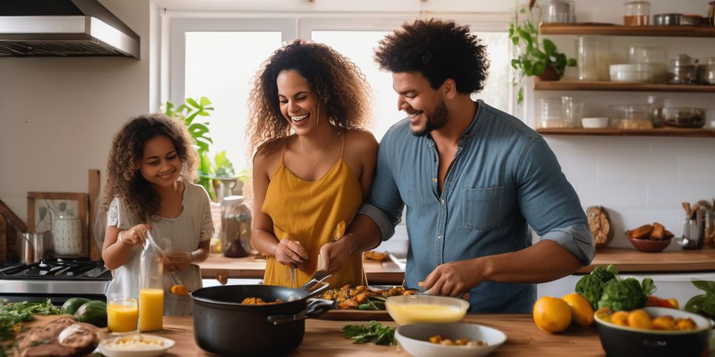 Brazilian girlfriend cooking family meal in a cozy kitchen