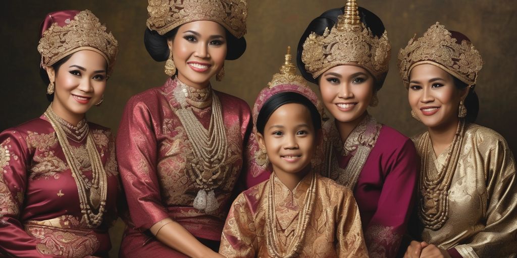 Indonesian family women in traditional attire