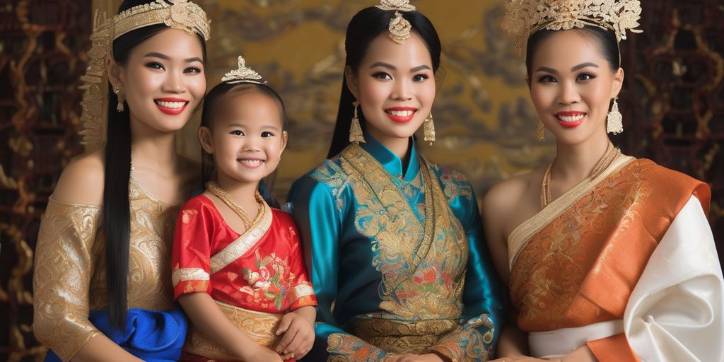 Filipina and Thai women in traditional attire, family values, cultural setting