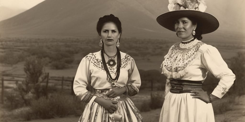 Mexican woman in traditional dress with a Western woman in modern attire