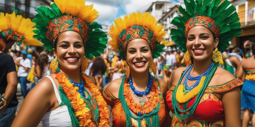 Brazilian women in traditional attire in a vibrant street festival in Brazil