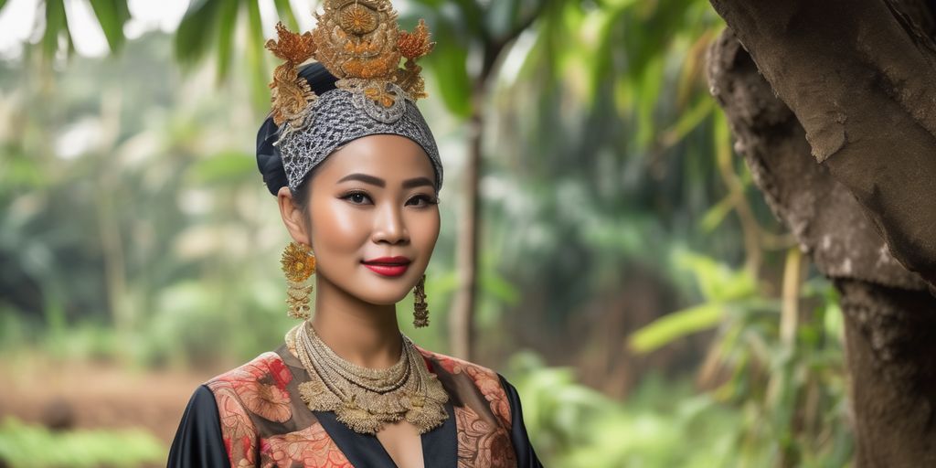 Indonesian woman in traditional attire in a natural setting