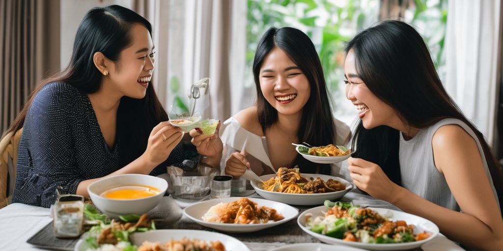 Filipino and Malaysian girlfriends sharing a meal