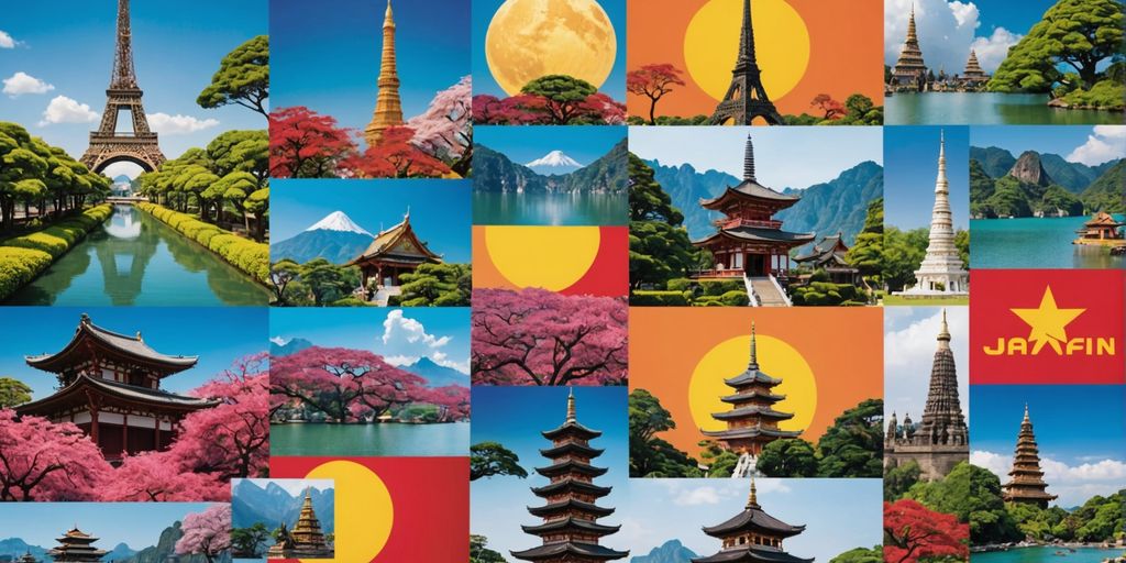 Iconic landmarks of Asia in different seasons