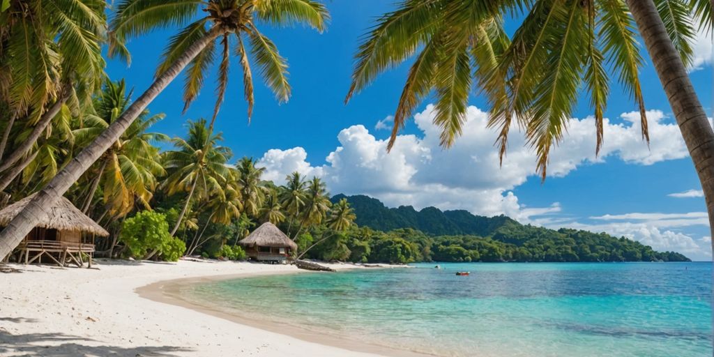 Philippine beach with clear waters and bamboo hut