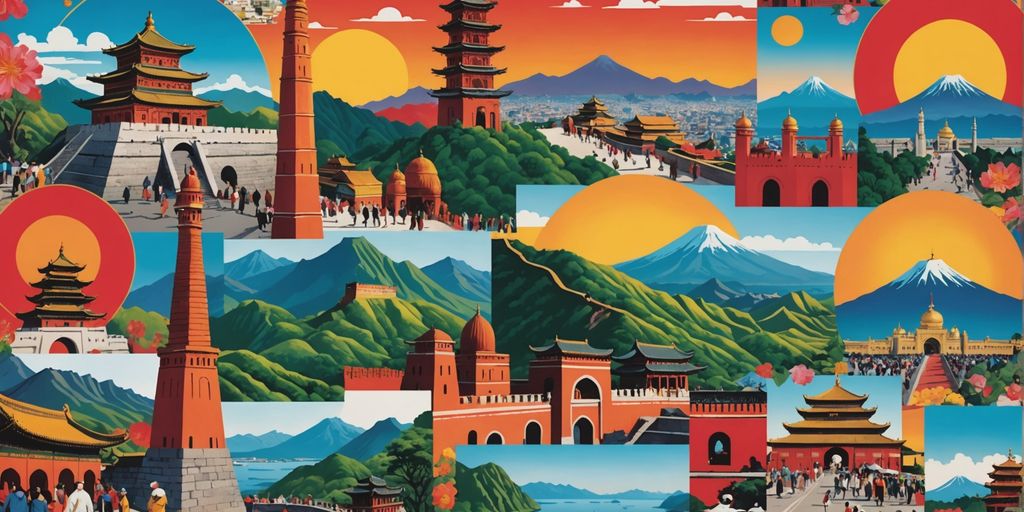 Iconic Asian landmarks collage