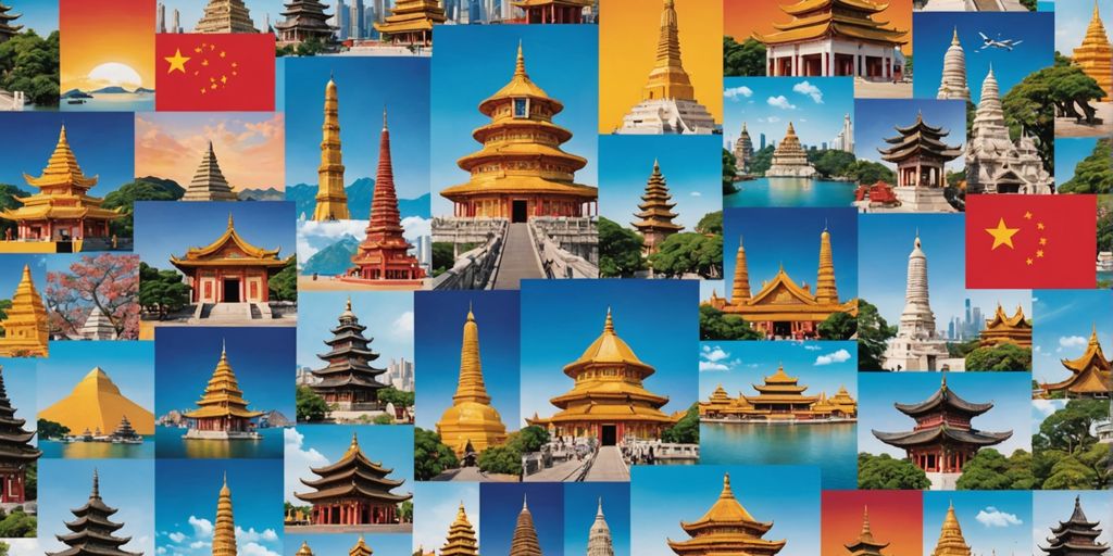 Collage of iconic Asian landmarks and cityscapes