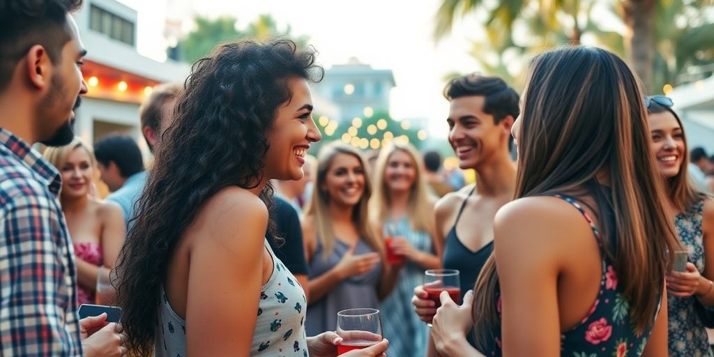 Group of friends enjoying a lively outdoor gathering.