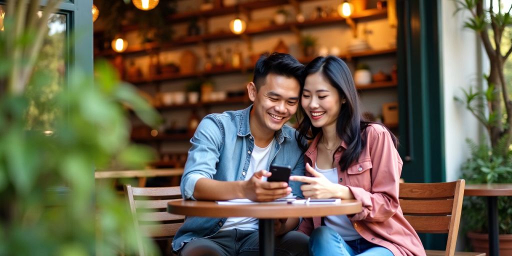 Filipino couple at outdoor cafe