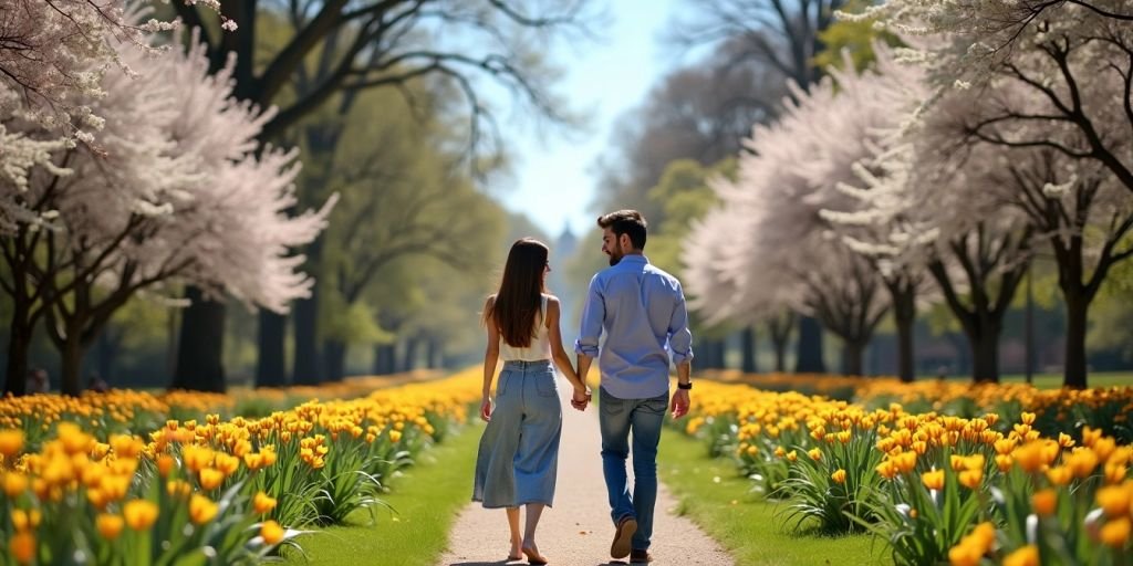 Couple walking in a Southern park