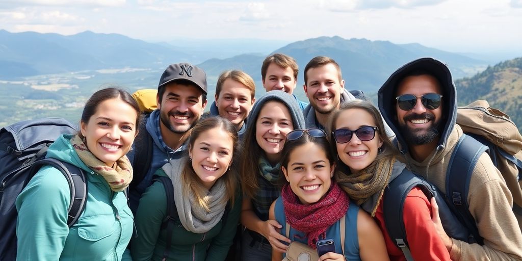 Group of travelers enjoying a scenic outdoor adventure together.