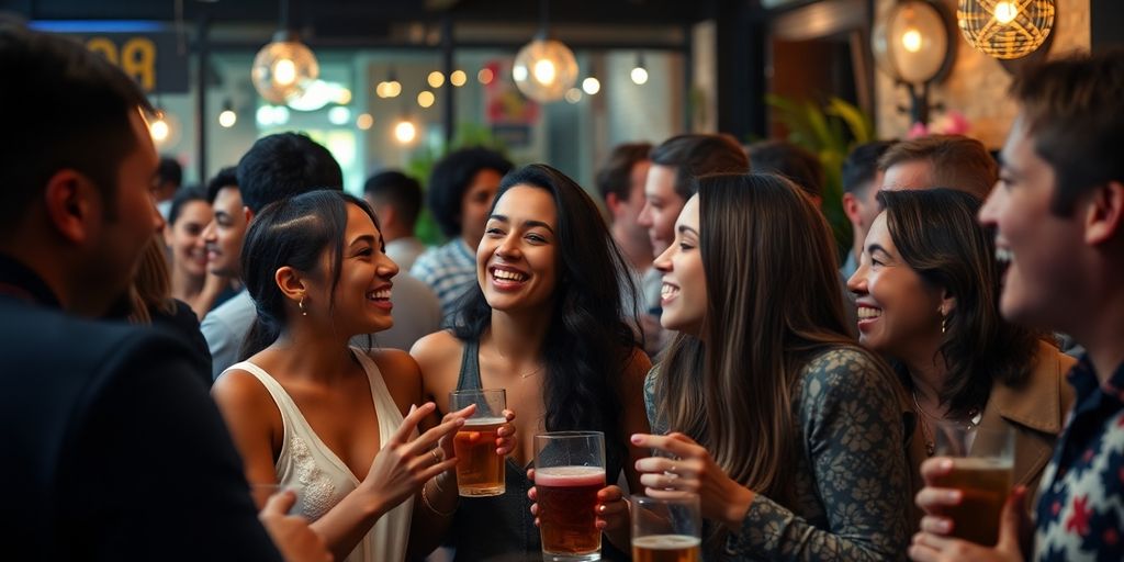 Group of diverse people socializing at a gathering.