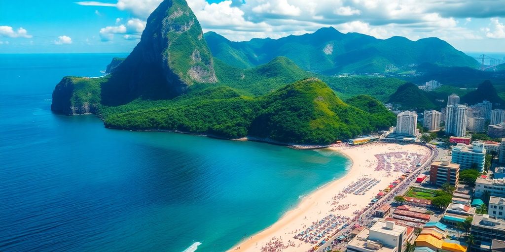 Aerial view of Rio de Janeiro with Sugarloaf Mountain.