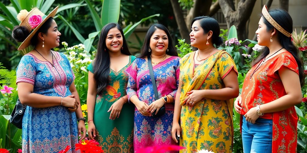 Diverse South American women in colorful attire outdoors.