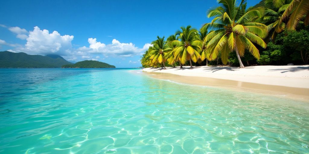 Philippines beach with clear waters and palm trees