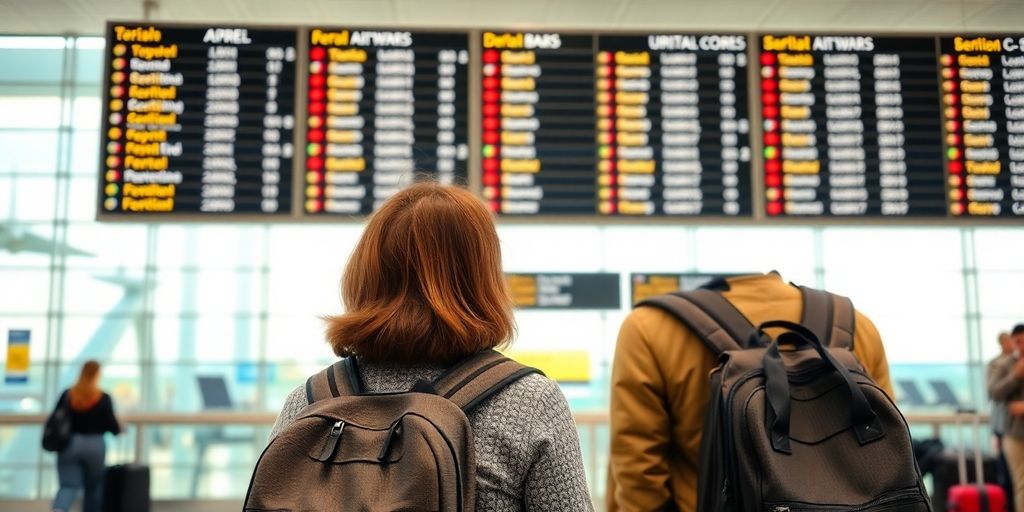 Traveler at airport terminal ready for international journey.