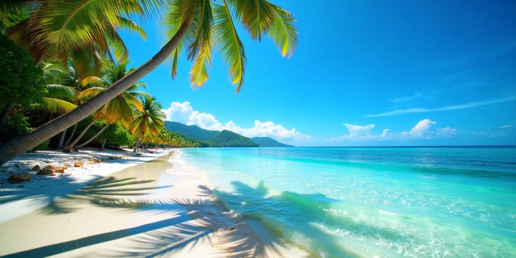 Philippines beach with clear water and palm trees