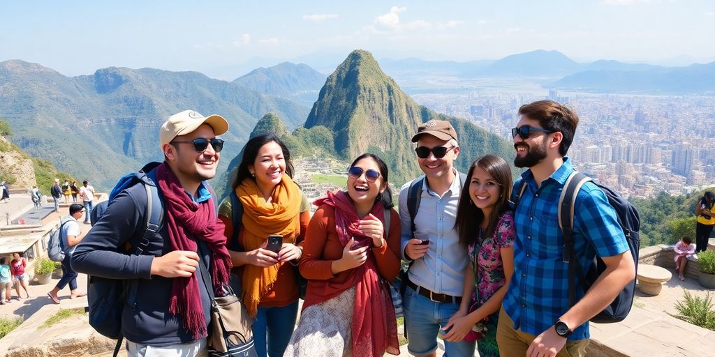 Diverse travelers enjoying adventures at iconic landmarks.