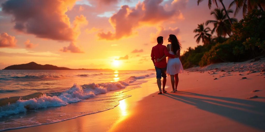 Couple enjoying sunset on a Philippine beach