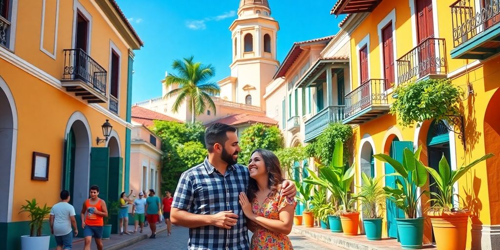 Couples enjoying a lively Brazilian street scene together.