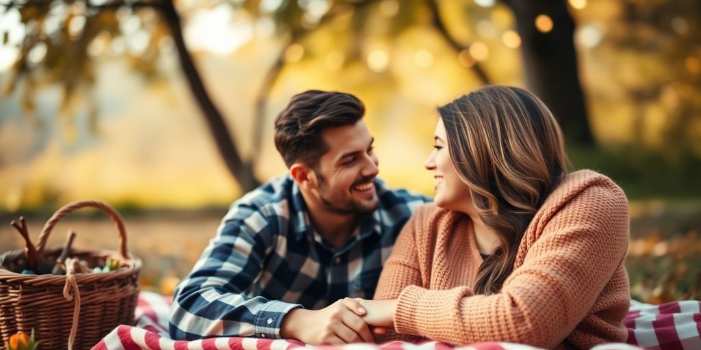 Couple enjoying a candid moment in a cozy setting.