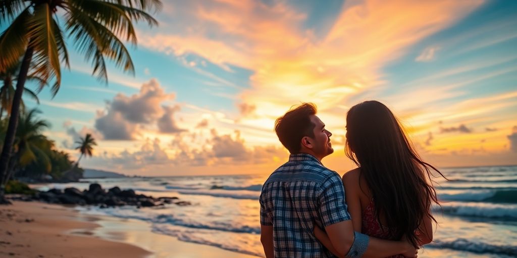 Romantic sunset on a South American beach.